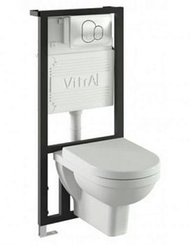 Form 300 комплект: подвесной унитаз, сиденье микролифт, инсталляция, кнопка глянцевый хром Vitra в Ессентуках
